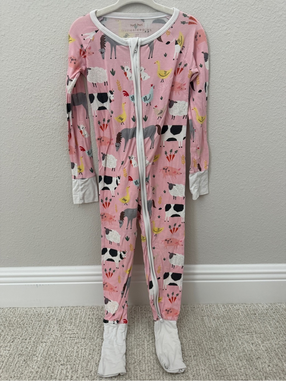 Little Sleepies Pink Farm Animals Zippy 3T
